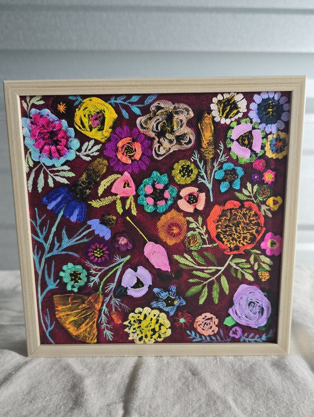 Floral Textile Wall Art in Burgundy and Multicolor by
